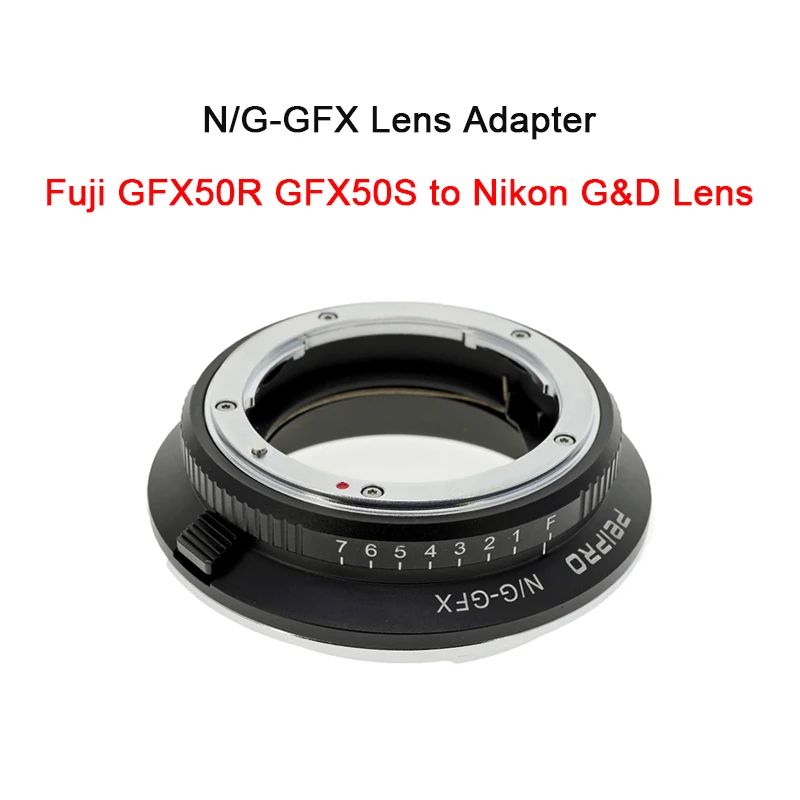 PEIPRO NG-GFX Camera Lens Adapter W/Mount Adjustable Aperture Ring for Nikon G&ampD to Fuji GFX-50R GFX50R GFX50S GFX 50S 50R |