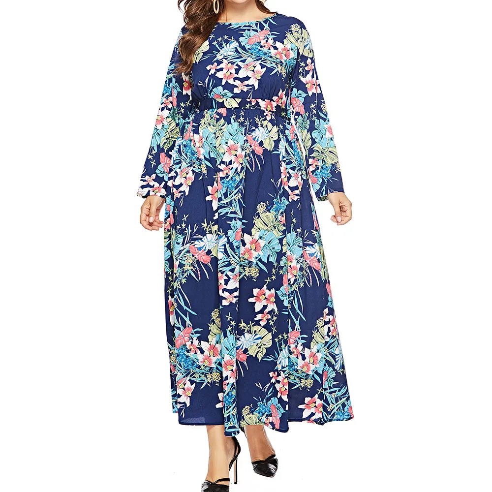 Boho платье 2019 винтажное красное с длинным рукавом и цветочным принтом женское