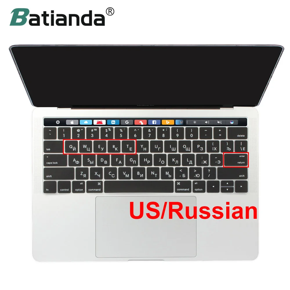 

US Russian Layout For Macbook Pro 13 15 inch New 2016 2017 2018 2019Touch Bar & Retina Display Silicone Keyboard Cover Protector