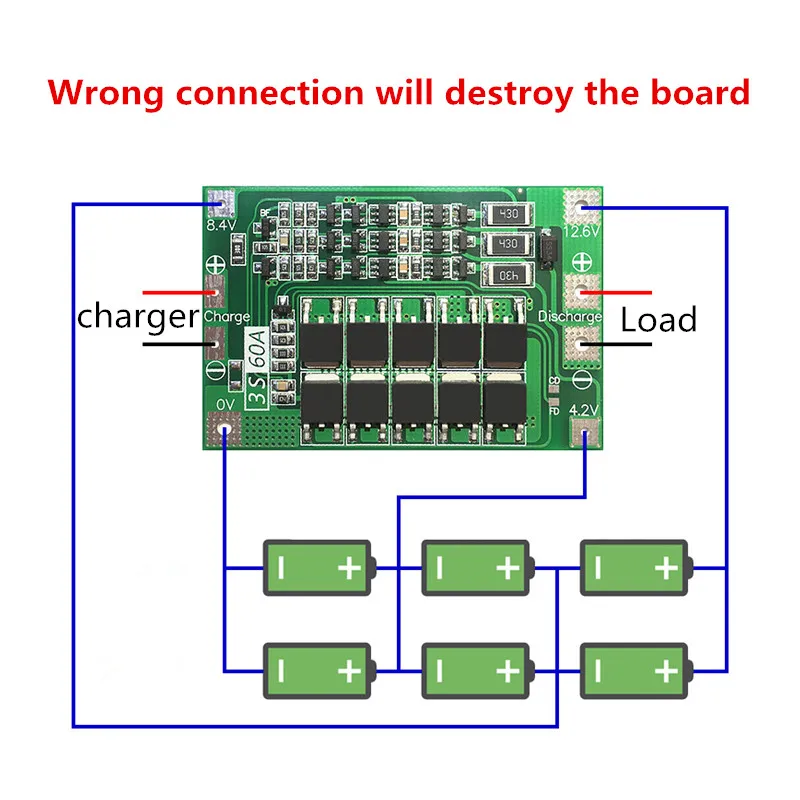 

3S 60A BMS board/ Li-ion 12.6V 18650 BMS PCM battery protection board for li-ion battery with Balance