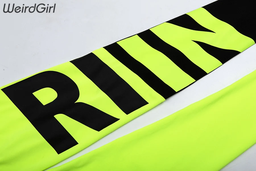 Weirdgirl, новинка, Женский фитнес, тонкий, с буквенным принтом, неоновый, желтый, комплект из двух предметов, топы без рукавов, эластичные, с высокой талией, леггинсы, костюмы