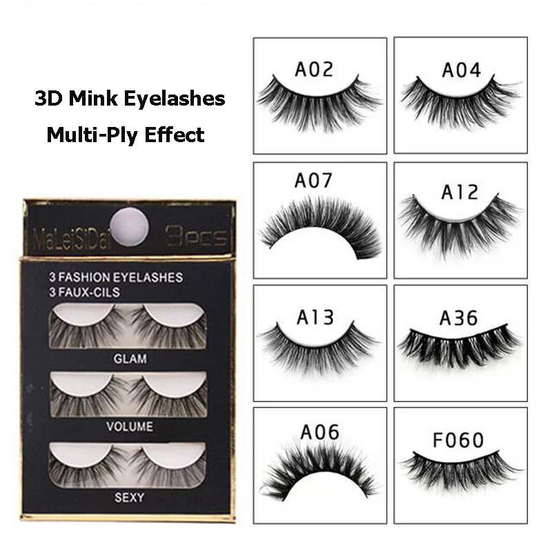 3pairs 1box Multi-Layer Stereo 3D Mink Eyelashes Handmade Crisscross Fake Lashes Plastic Cotton Stalk Curling False Eyelash | Красота и