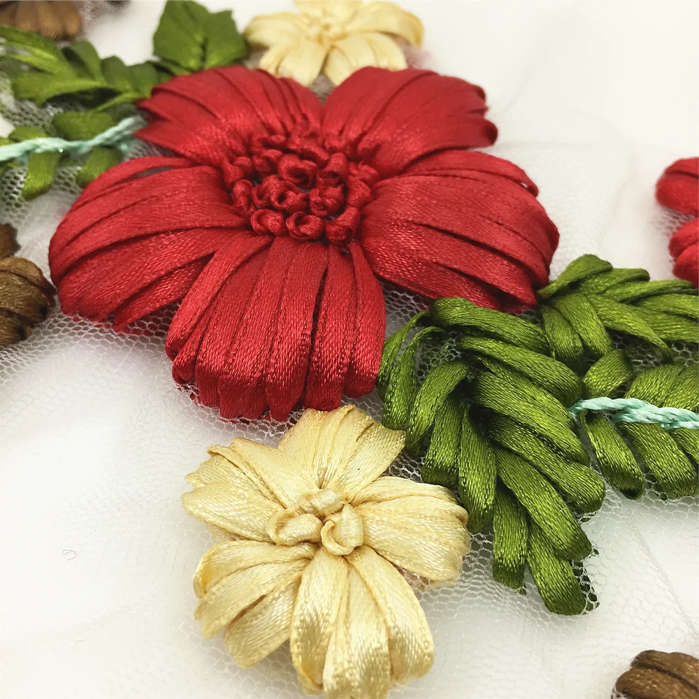 2pc Red Ribbon Embroidery Patch Flower Embroidered Patches For Clothing Vintage Applique Clothes Parches Ropa Sew On AC1415 | Дом и сад