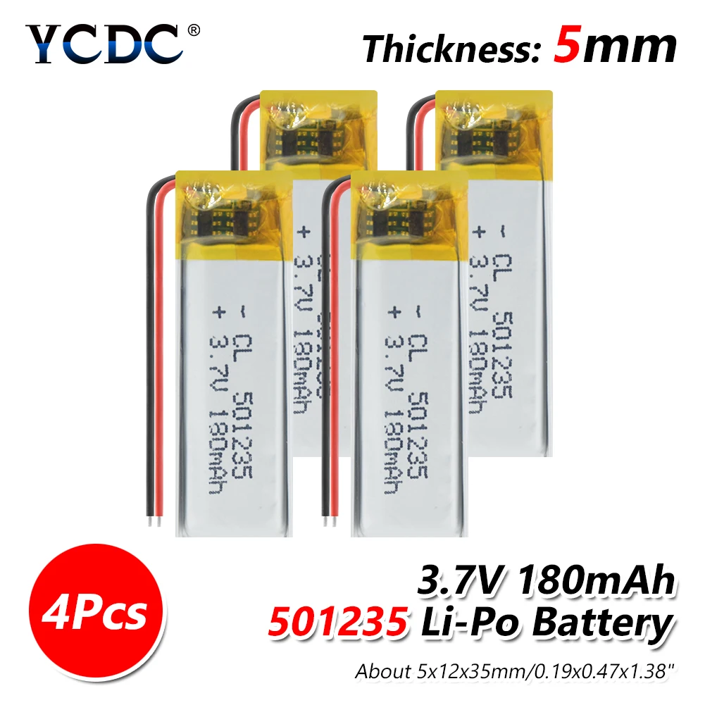 1/2/4 шт. 501235 3,7 v 180mAh литий-полимерная батарея 3 7 Вольт ли бо ионным lipo аккумуляторные батареи для dvd gps навигации