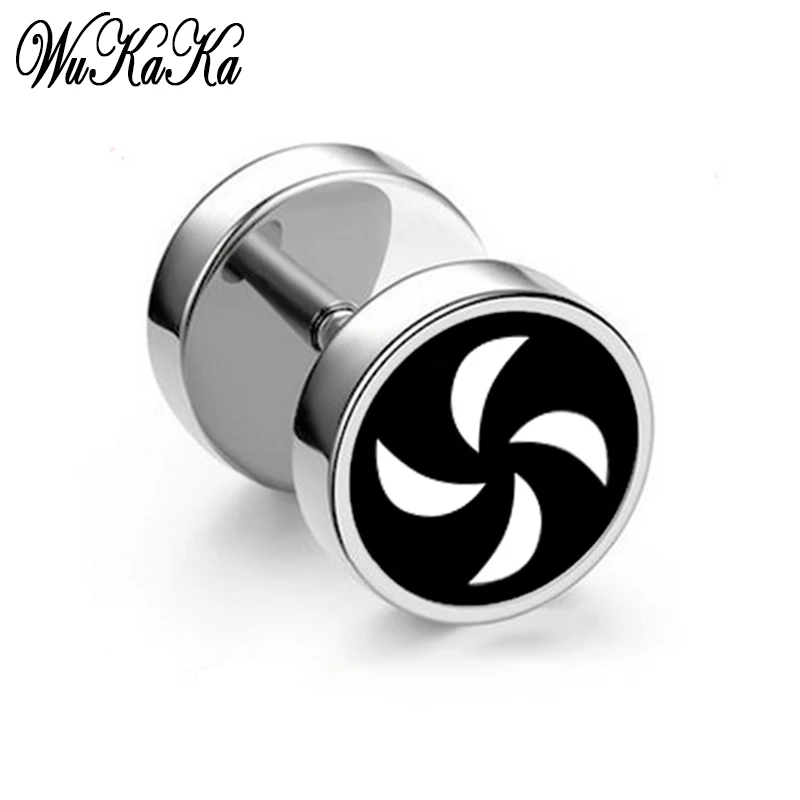 2021 Fashion Windmill Stainless Steel Earrings Stud Men earings Smiley Skull head Black Plated Barbell Dumbbell Jewelry | Украшения и