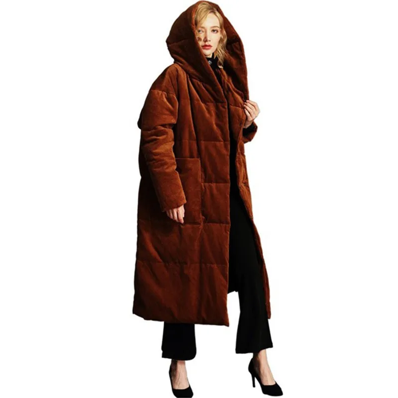 

Plus Size XS-5XL Corduroy Thick Down Jacket 2019 New Winter Women Oversize Down Jacket and Coat Big Size Puffer Jacket W59