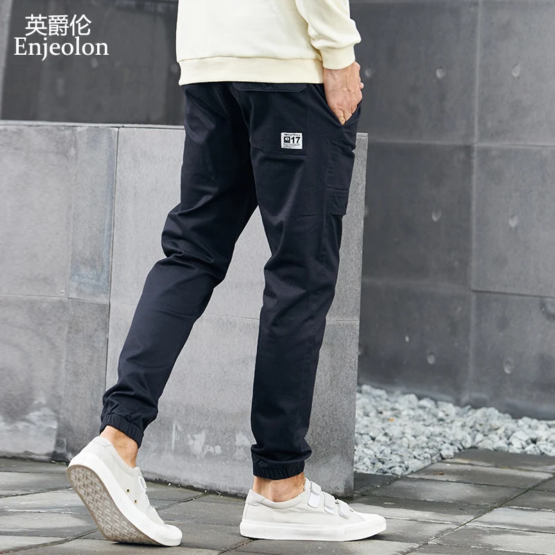 Бренд Enjeolon весенние Длинные прямые брюки мужские черные повседневные спортивные