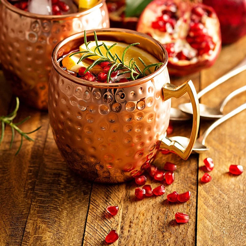 

UPORS 530ml Moscow Mule Mugs Stainless Steel Hammered Copper Plated Beer Mug Insulated Wine Glass Sparkling Beer Mug Coffee Cup