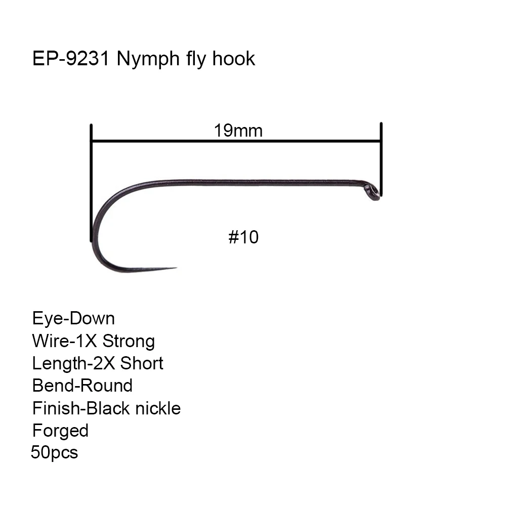 Eupheng плюс 25 шт. EP-9231 вниз глаз конкуренции Fly Крючки Нимфа рыболовные крючки черные никель отделка крючки для Нимфа мухи - Цвет: 9231S10Q50PCS