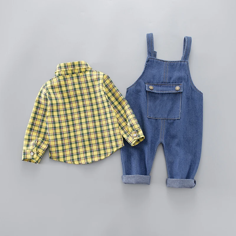 Комплекты одежды для маленьких мальчиков и девочек рубашка в клетку + джинсы на