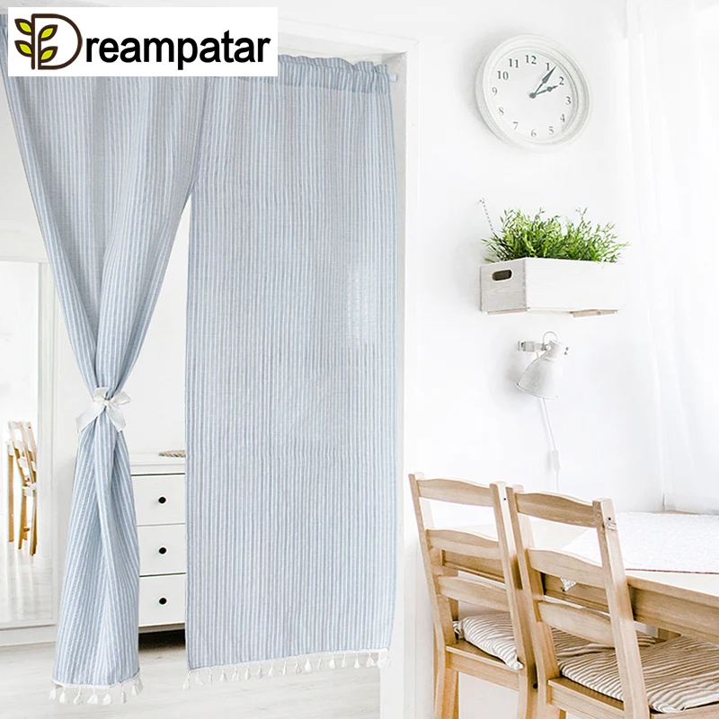 Японские полосатые занавески с кисточками из хлопка и льна для спальни кухни