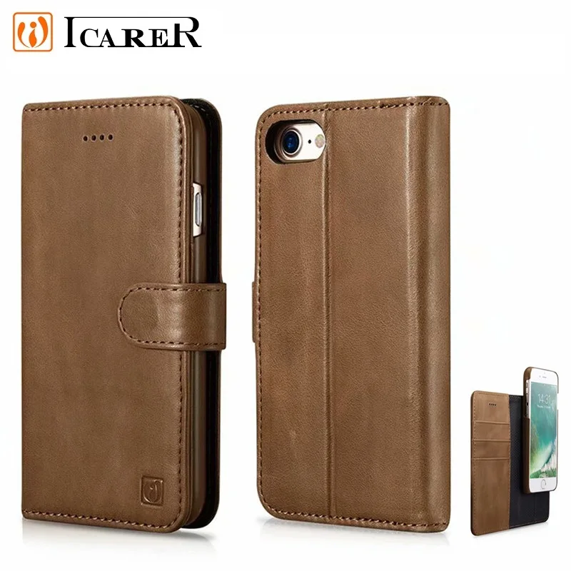 ICARER Wallet Case For iPhone7 8 Genuine Leather Protective iPhone7Plus 8Plus Flip Card Holder Magnetic Detachable 2in1 | Мобильные