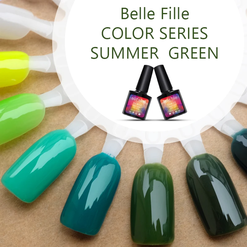 Belle Fille УФ гель для ногтей Летняя зеленая серия гели трава нужно верхнее покрытие