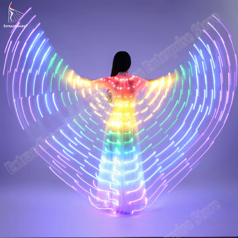 Belly Dance Led Isis Wings with Adjustable Sticks Adult Accessories Stage Performance Props Shining Open 360 Degrees |