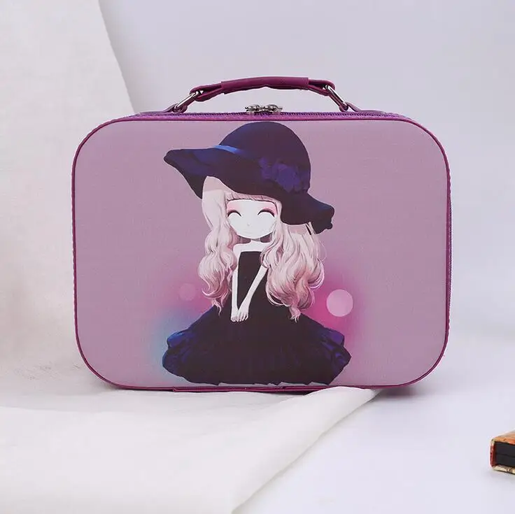 purple Женская картонная профессиональная косметичка для макияжа, дорожный органайзер, чехол, необходимая Коробка Для Хранения Туалетных принадлежностей, портативный чехол для костюма, сумки SZ04 - Цвет: purple
