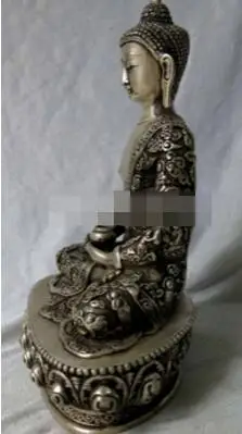 9 &quotКитайская Серебряная резная статуя Будды буддизма медицина Будда скульптура