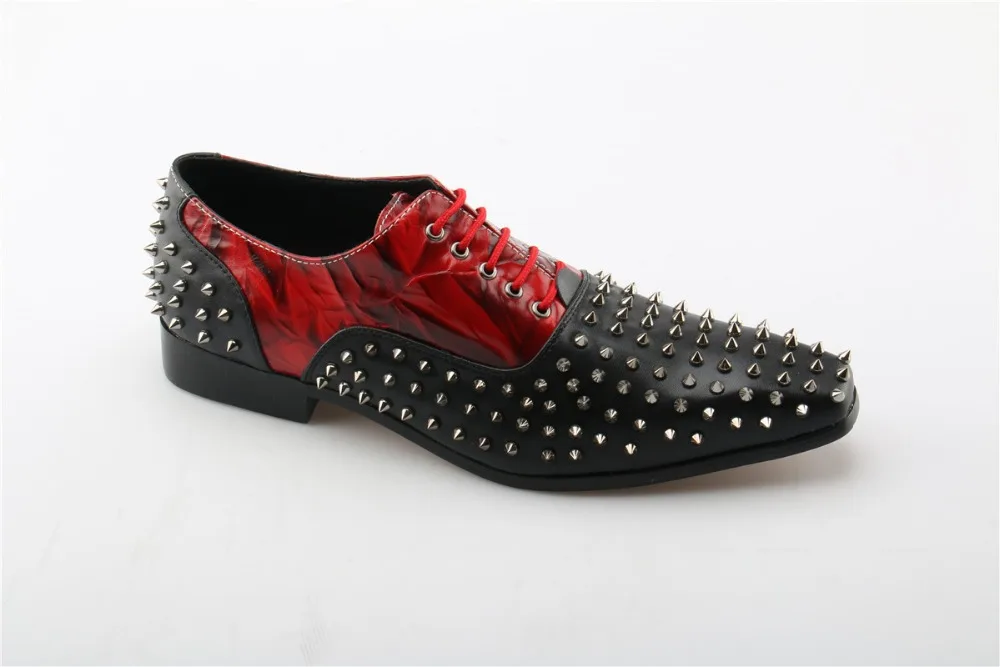 Black Rivet Embellished Men Breathable Casual Shoes Lace Up Square Toe Party Mixed Color Nightclub Waterproof Hombre | Обувь