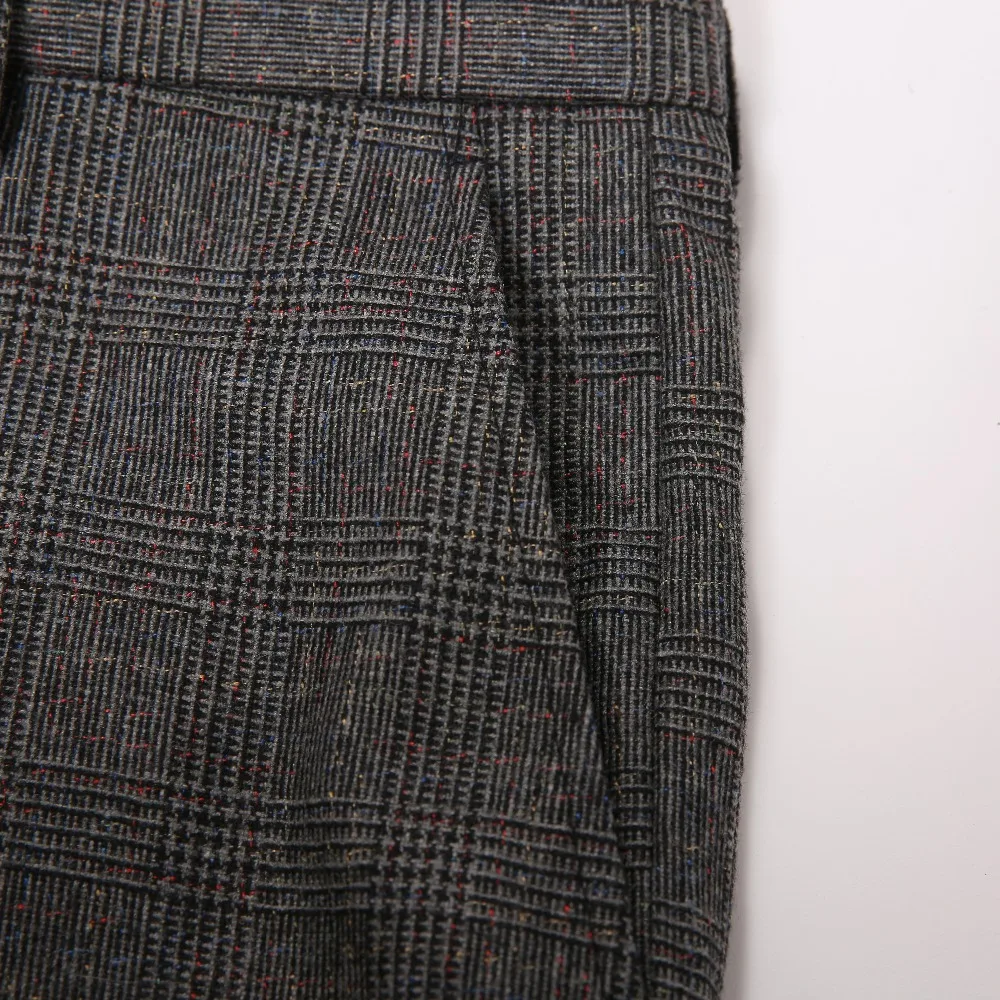 Рустикальные Свадебные шерстяные твидовые серые клетчатые мужские брюки