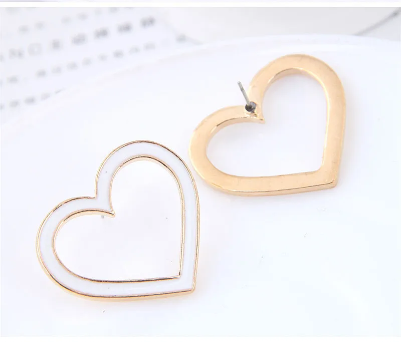 Kymyad Brincos New Heart Stud Earrings For Women Vintage Korean White Black Earings Fashion Jewelry Wholesale | Украшения и