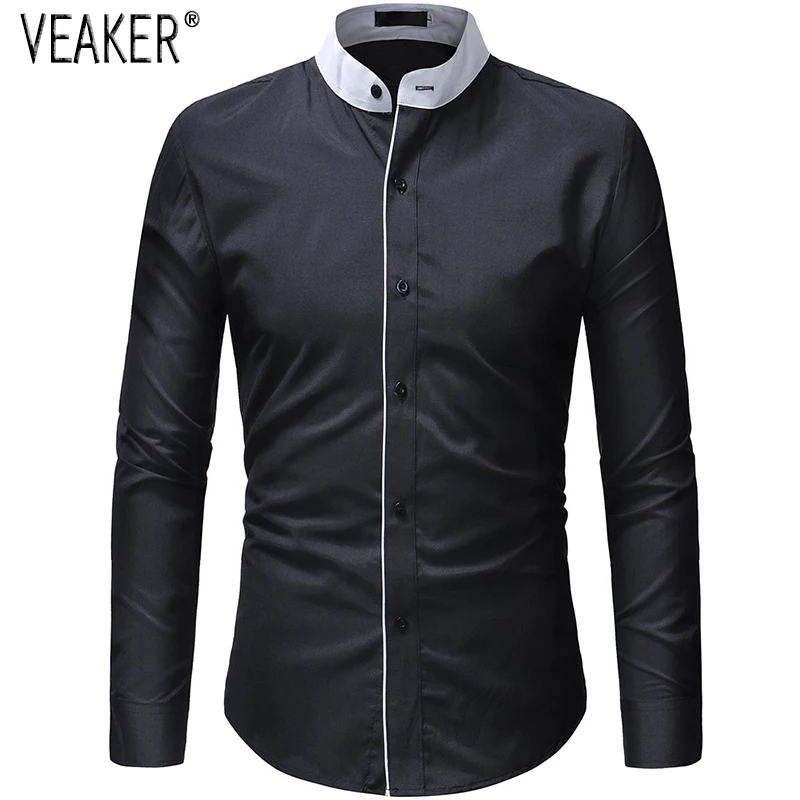 Новинка 2019 мужские осенние Рубашки с воротником стойкой мужская повседневная