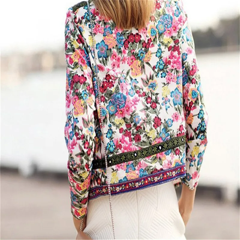 Новая женская куртка с цветочным принтом пальто длинным рукавом повседневная
