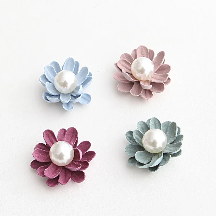 

Модные тканевые цветы для детской повязки на голову Искусственные цветы лотоса с жемчужной пуговицей