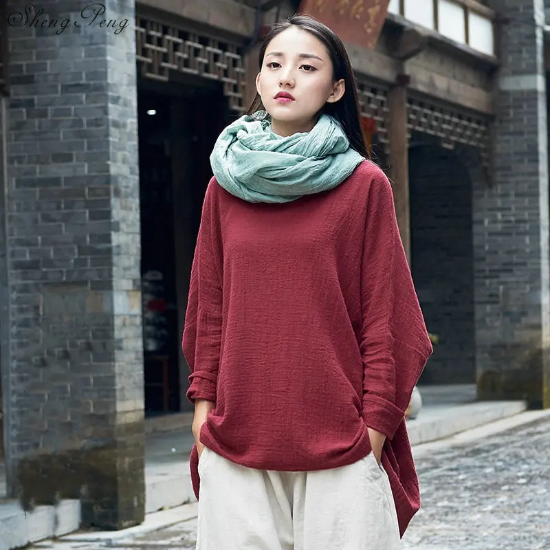 Chinese Women's Folk Style Tops Cotton and Linen China Costume Retro Wind Blouse Long Sleeve Shirt Q795 | Тематическая одежда