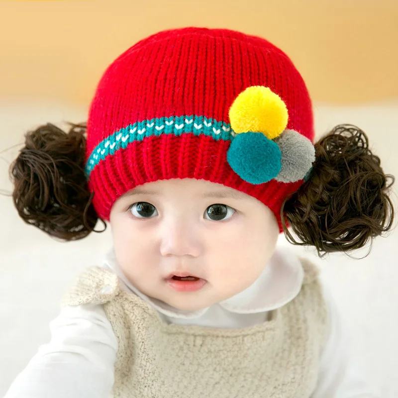 2018 Winter New Baby Girl Hair Accessories Knit Color Balls with Rapunzel Wig Cap Newborn Cute Comfortable Warm Hat | Детская одежда и