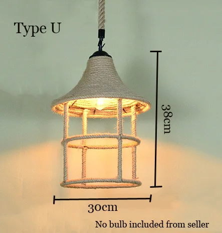 Type U no bulb Лофт подвесной светильник Ретро Промышленность веревка пеньковая одежда Hotpot Ресторан Интернет Бар Кафе светильник столовая с декоративной отделкой люстра - Цвет корпуса: Type U no bulb