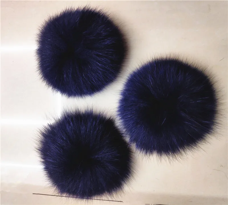 navy blue Натуральный большой настоящий Пушистый Лисий помпон, Зимние Теплые Меховые помпоны для вязаных шапок, шапка бини со съемными застежками - Цвет: navy blue