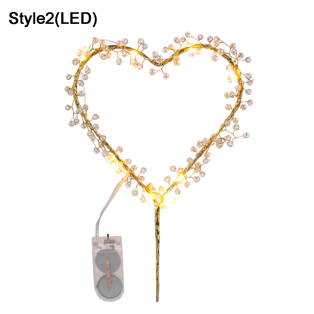 Style2(LED) Новинка, 1 шт., светодиодный перламутровый торт в форме сердца, украшение торта для малышей на день рождения, свадьбу, кексы, праздничное украшение торта, инструмент - Цвет: Style2(LED)