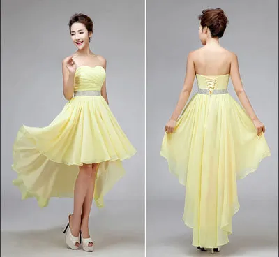 Ladybeauty Лучшая Кристальные пояса без рукавов плиссированные шифоновые короткие спереди длинные сзади бандажные вечерние платья - Цвет: Цвет: желтый