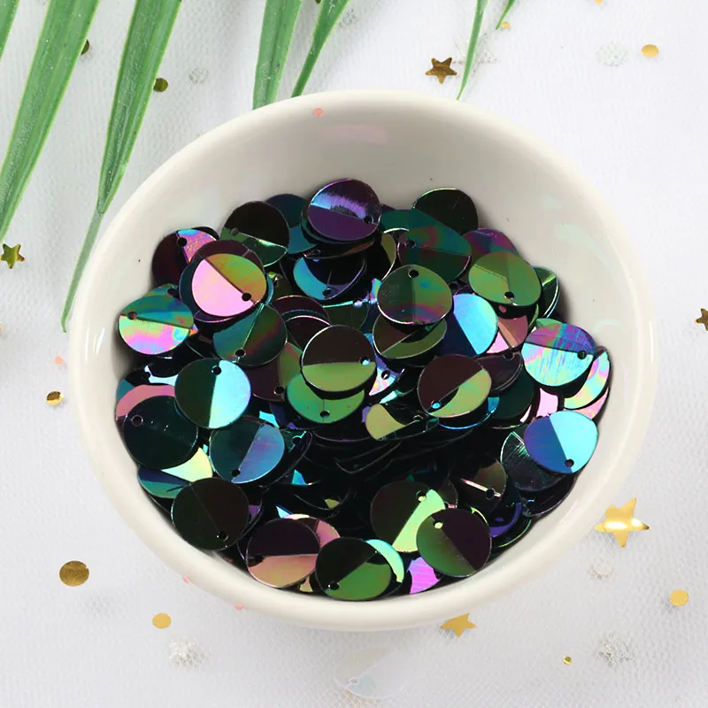 

250pcs/lot AB Black 10mm Folded Sequins paillettes Sewing Wedding Craft Oval Fold Sequin For Craft Jewelry Making Accessories