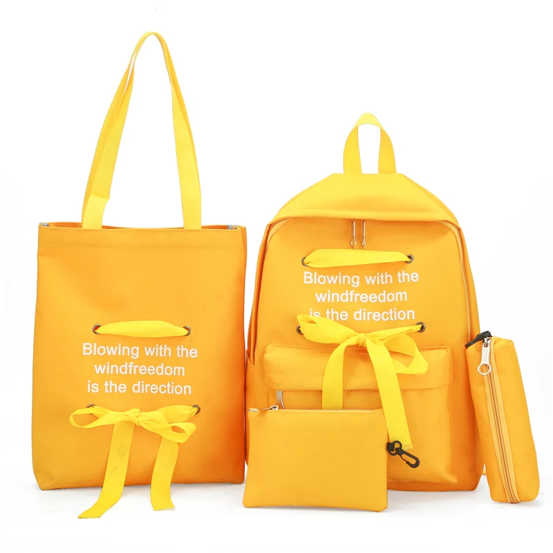 80yellow 4 комплекта/шт Женский нейлоновый рюкзак, женские школьные рюкзаки с лентами, школьный ранец для девочек-подростков, Студенческая сумка для книг, Женская ранец - Цвет: 80yellow