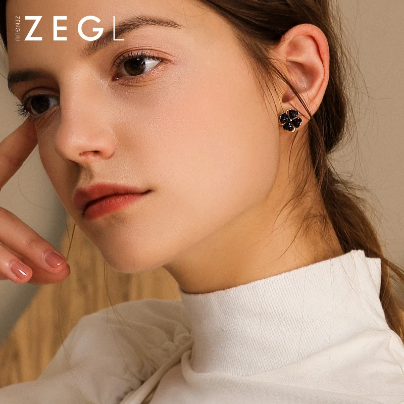 Женские серьги с цветком ZEGL сережки четырехлистным клевером темпераментные