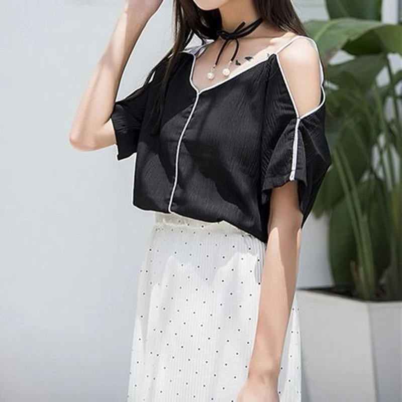 Women Summer Beach Style Short Blouses Shirts Lady Girls Casual Sleeve Off Shoulder Straped Blusas Tops DF2571 | Женская одежда