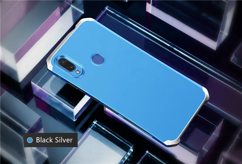 Blue Silver Защитный металлический чехол с алюминиевой рамкой для Xiaomi redmi note 7, чехол, ударопрочный жесткий чехол из поликарбоната для Xiaomi redmi note 6, 7, fundas capa - Цвет: Blue Silver