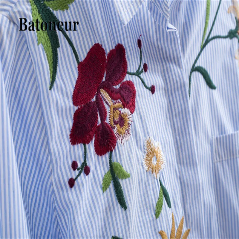 Шикарные женские блузки с цветочной вышивкой зимняя полосатая рубашка длинным