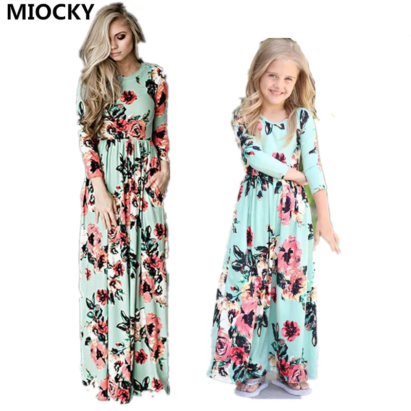 Mother Daughter Dress Long Sleeve Family Matching Outfits Mommy and Me Floral Maxi Dresses Match Beach D0906 | Мать и ребенок