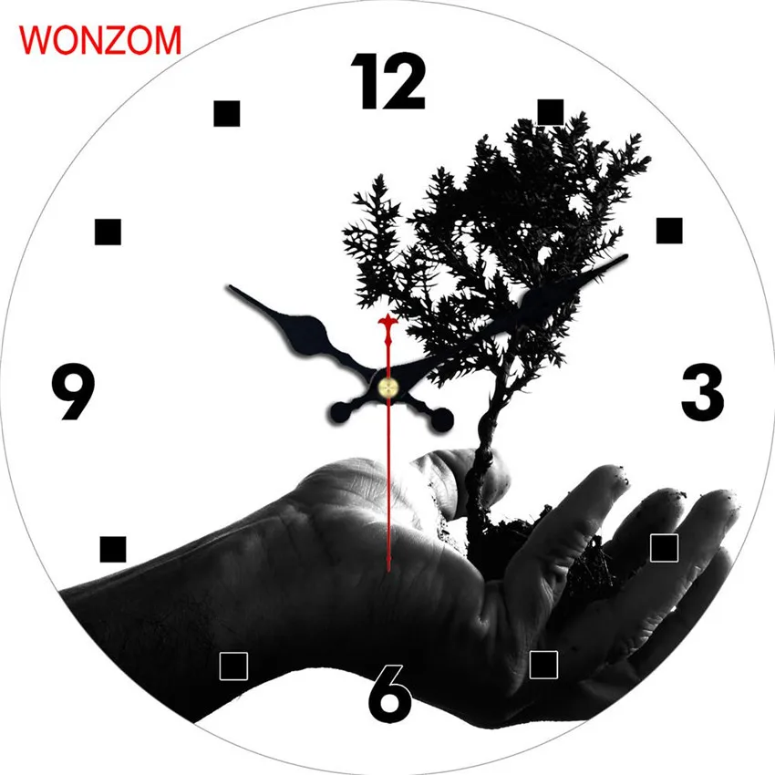 Современные большие настенные часы WONZOM с изображением дерева в руках бесшумные
