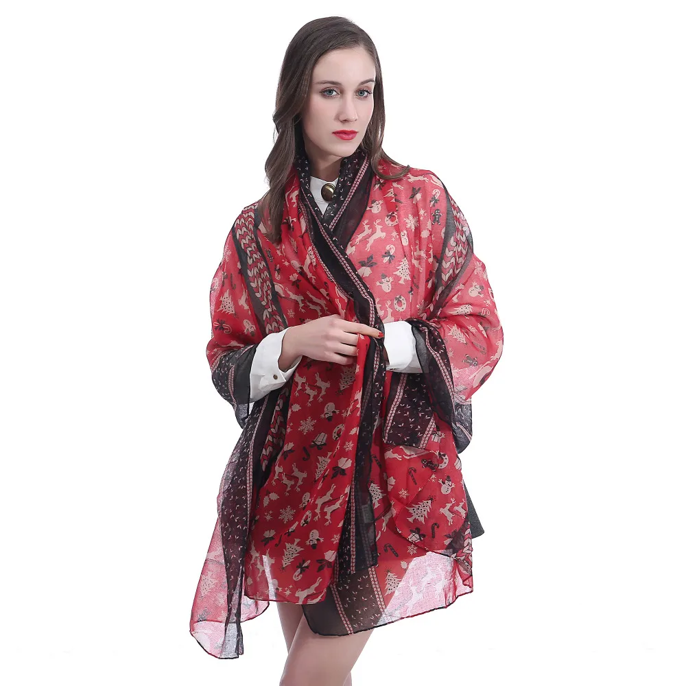 Шаль в виде Санты оленя снеговика дерева печатный рисунок женский шарф мягкая