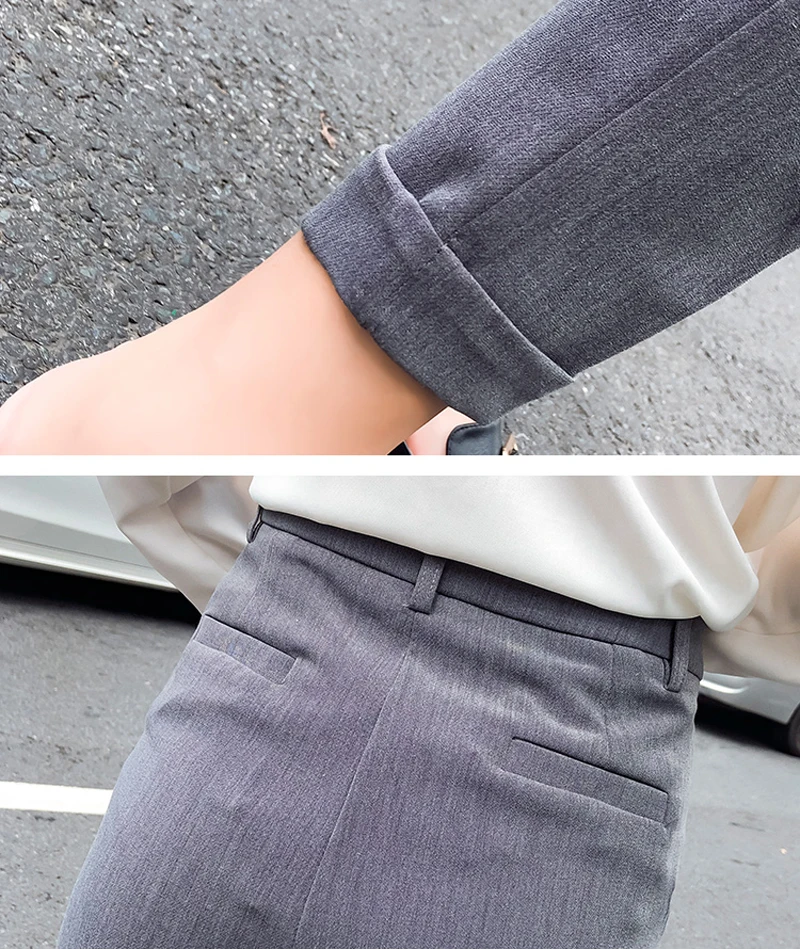 Женские офисные брюки-карандаш с высокой талией карманами на молнии серые