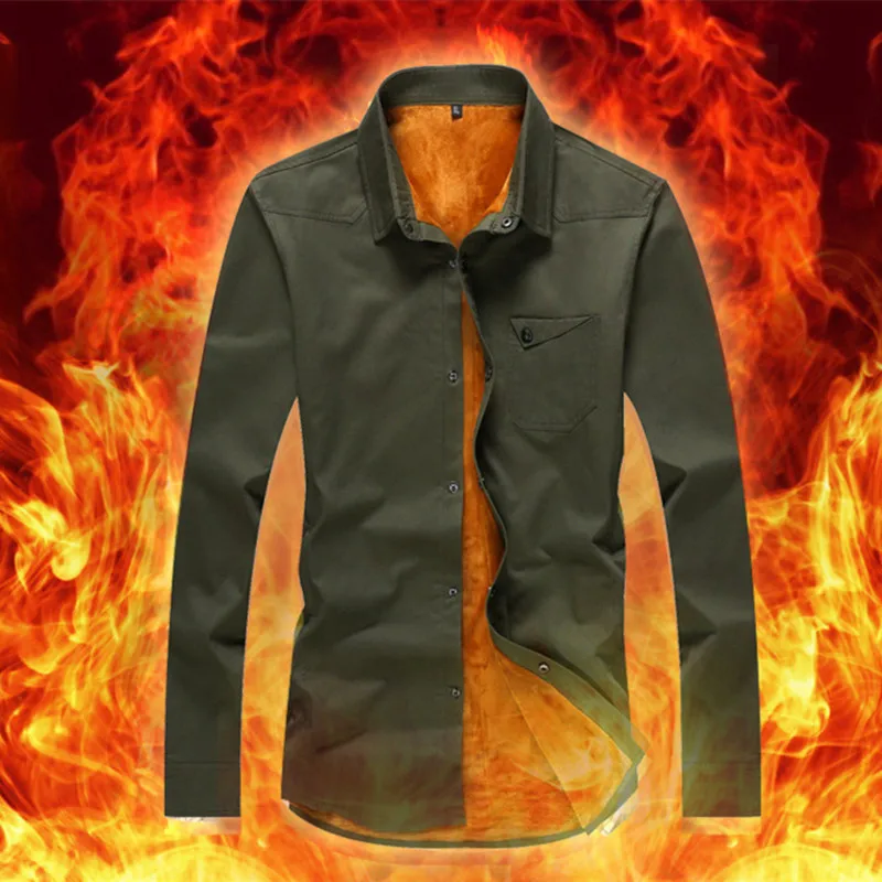 Мужская теплая хлопковая рубашка из плотного флиса для тренировок на открытом