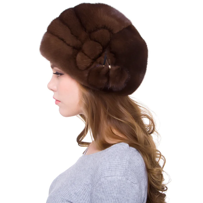 

Luxury Russian Women Wholeskin Mink Fur Skullies Beanies Hats Adjustable belt Winter Lady Caps Fashion Headgear LF5091