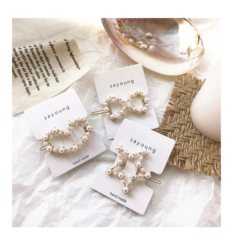 Женская элегантная заколка для волос с кристаллами и жемчугом Корейская