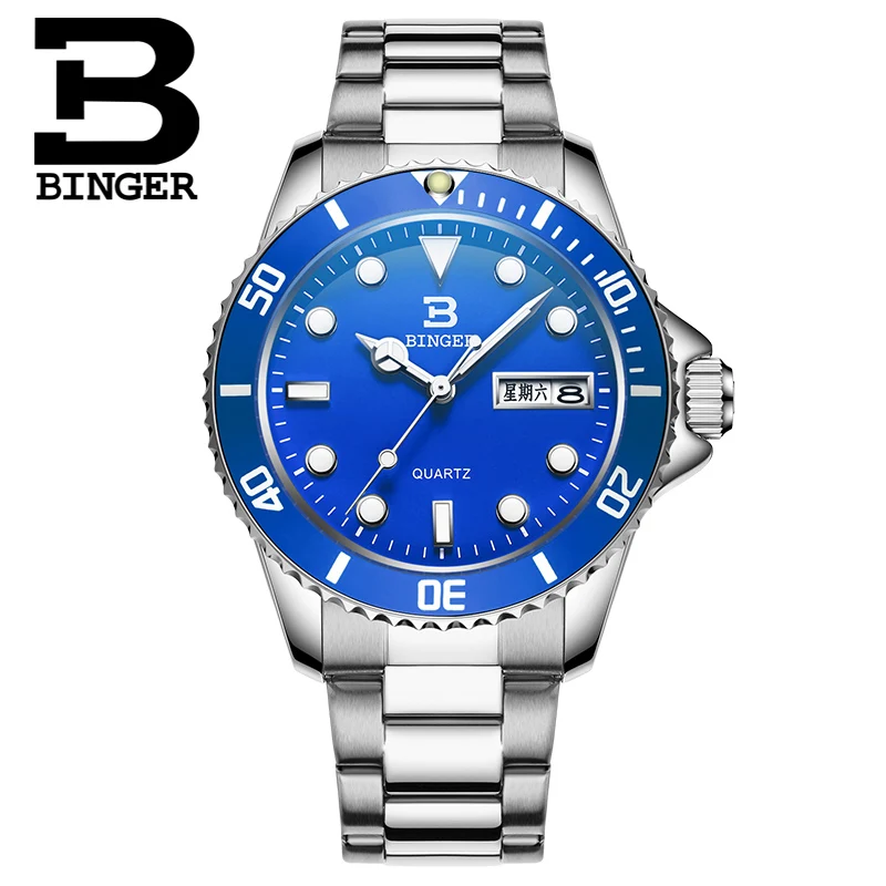 Мужские классические автоматические часы BINGER Water Ghost с синим циферблатом