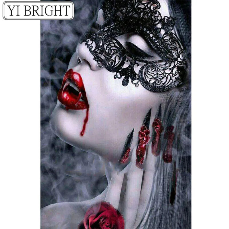 

DIY Diamond Painting Cross Stitch Vampire Woman Pattern Mosaic Crystal Needlework 5D Full Cube Embroidery Beadwork Home Decor