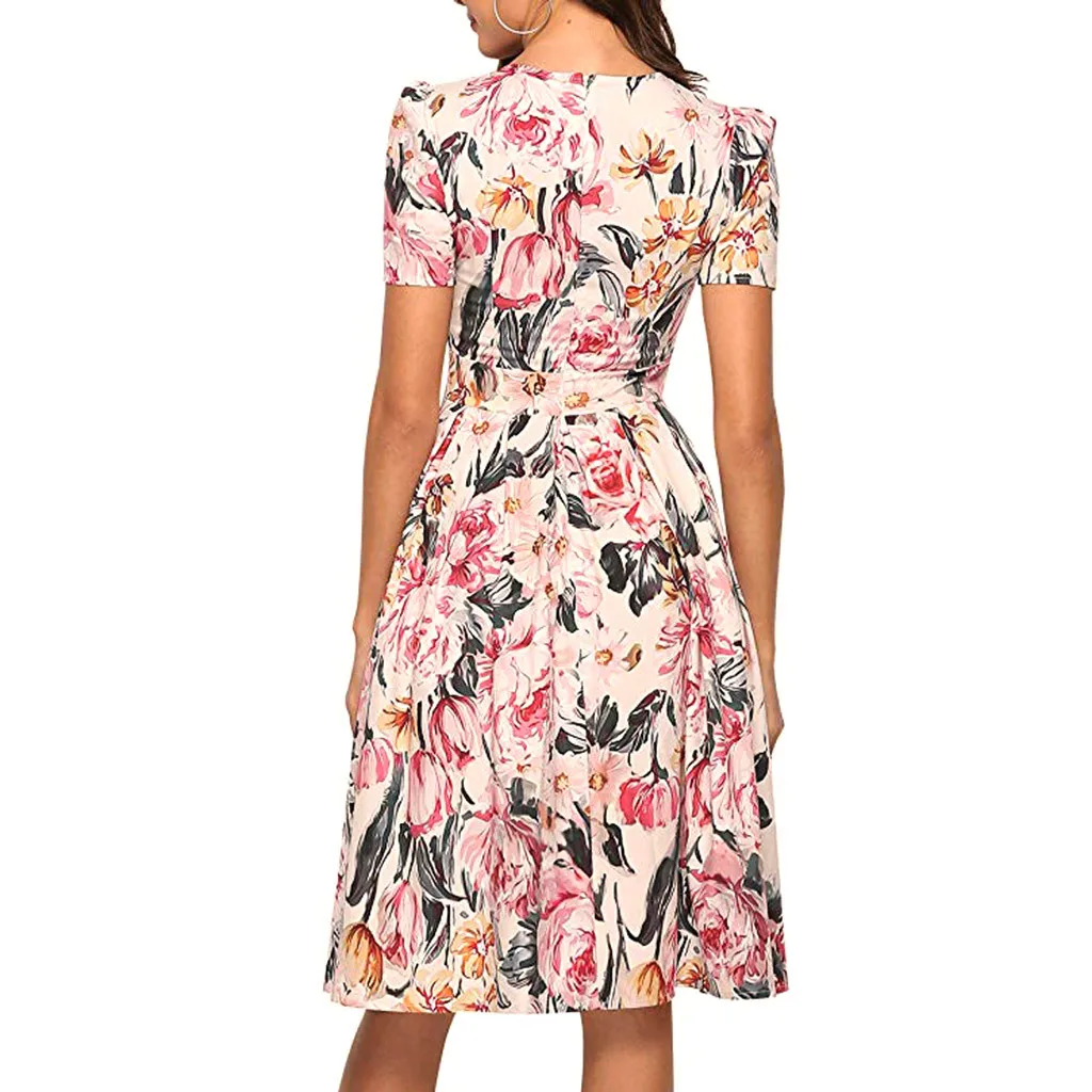 2019 новое летнее платье модное женское повседневное розовое с круглым вырезом и