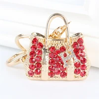 new red handbag stone pendant charm rhinestone crystal purse bag keyring key chain accessories wedding party gift