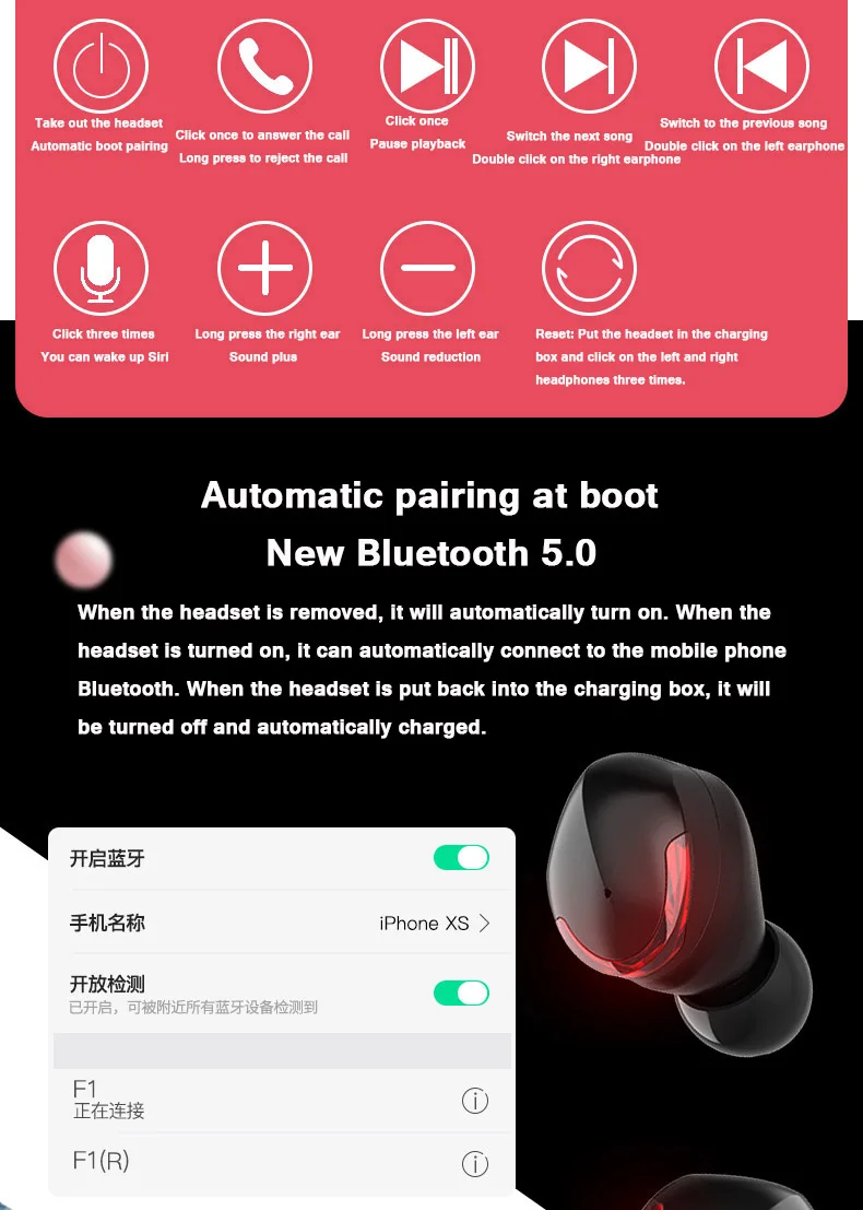 Moloke TWS 5,0 беспроводные наушники, Bluetooth наушники, спортивные наушники, стерео гарнитура, мини с микрофоном